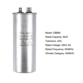 sourcing map Engine Capacitor CBB65 50uF 50mfd 450V AC 40/85/21 Aluminium Housing with Connection for Air Conditioning Compressor Heat Pump