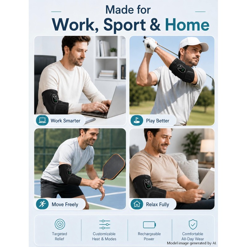 Cordless Elbow Massager & Heating Pad for Tennis Elbow Relief