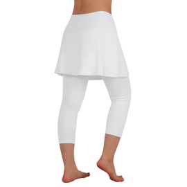 ANIVIVO Skirted Leggings for Women Capri, Athletic Tennis Skirt with Leggings Golf Pickleball Clothes with Pockets(White XXL)