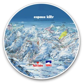 Vinyl Stickers (Set of 2) 10cm - Tignes Piste Map France Snowboarding Decals for Laptops,Tablets,Luggage,Scrap Booking,Fridges, 8435