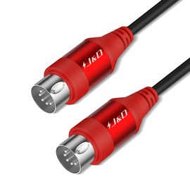 J&D 5-Pin DIN MIDI Cable, Male to Male Cables Compatible with Keyboard, Synthesizer, Guitar Multi Effects, Audio Interface/Mixer/Amplifier, External Sound Card (Red, 6 Feet)