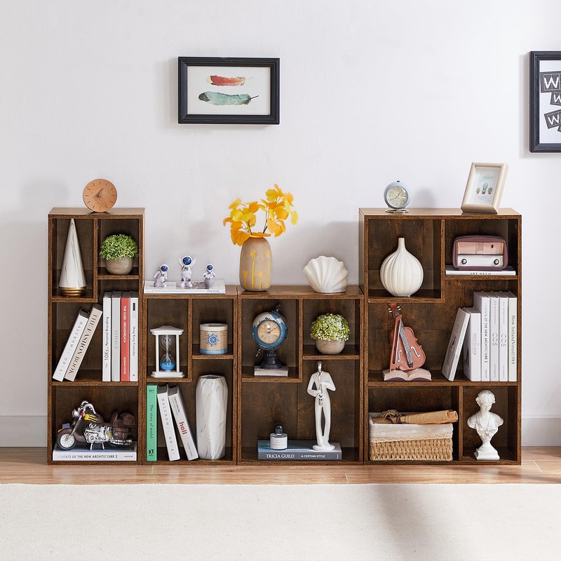 VECELO 3-Cube Small Bookshelf, Modern Bookcases with Shelves Height Up