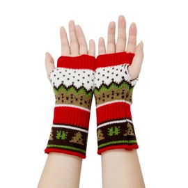 Long Keeper Women's Winter Gloves Knitted Fingerless Arm Warmers Colourful Christmas Tree Gloves Long Hand Warmer, red