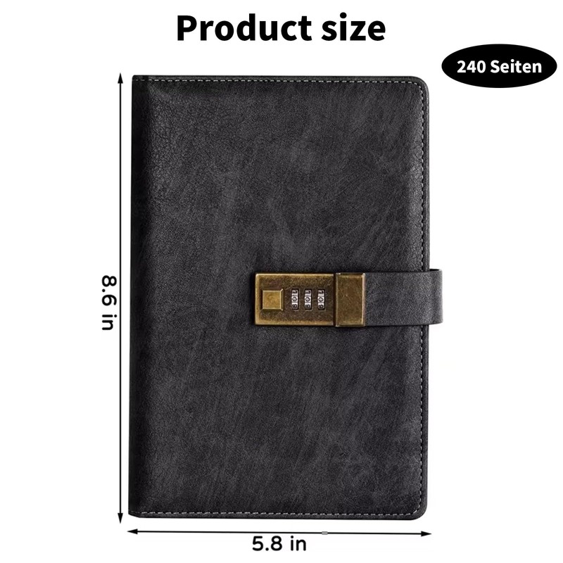 Diary with Lock A5, PU Leather Journal with Combination Lock,