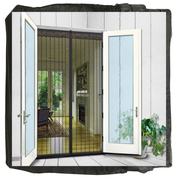 Magnetic Screen Door 158 X 206 cm Cover Double Mesh Curtain with Full Frame Magic Tape Magic Instant Mesh Door for Front Door and Home Outside Kids/Pets Walk Through Easily