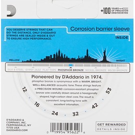 D'Addario D'Addario Guitar Strings - Phosphor Bronze Acoustic Guitar Strings - EJ16-5P - Rich, Full Tonal Spectrum - For 6 String Guitars - 12-53 Light, 5-Pack