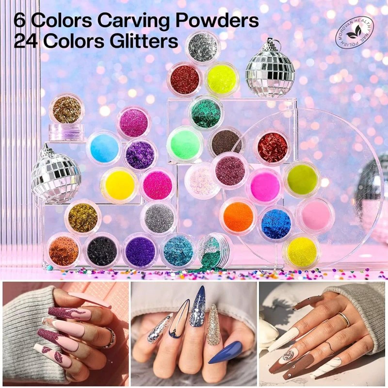 Morovan Decoracion Uñas Kit Completo Mini Lampara Esmaltes Brochas