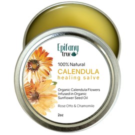 Epifany True 100% Natural Calendula Salve 2oz | Dry Skin Soothing Balm, Eczema Cream, Rashes, Bruises, Bug Bite Itch Relief | Organic Calendula, Organic Beeswax