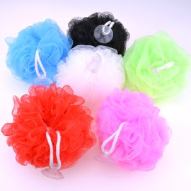 Star Brand Long Lasting Bath Sponge 6 Counts | 60g Heavy Bath Mesh Pouf with Suction Cup | Big Shower Sponge and Loofahs | Holding Up Bathing Exfoliator and Body Scrubber