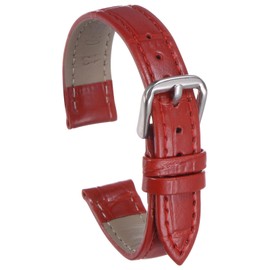 sourcing map Leather Watch Band 15mm Embossed Pattern Cowhide Watch Strap Replacement with Spring Bars for Women, Red