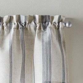 CHF McKenzie Striped Window Kitchen Curtain Valance, Rod Pocket, 58W x 14L inch, Grey