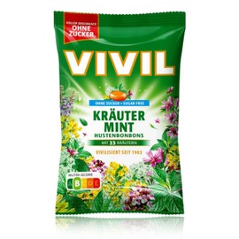 VIVIL Herbal Mint with 23 Herbs, 1 Bag, Cough Drops with Herbal Flavour, No Sugar & Vegan, 1 x 120 g
