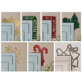 7PCS Wooden Christmas Door Toppers, Corner Frame Decorations Indoor Ornament, Decorative Wall Woodland Vintage Window Garage Yard Santa Creative Hanging Decor Over Door
