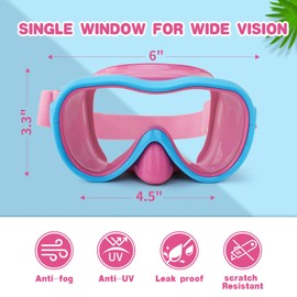 Kids Swim Goggles, Anti-Leak Snork Mask with Nose Cover & Elastic Fabric Strap, UV Protection Swimming Goggles for Kids Boys Girls