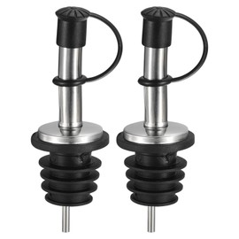 uxcell Stainless Steel Bottle Pourers, 2Pcs 90mm/3.54" Olive Oil Spout with Rubber Dust Caps, Wine Pourers Liquor Pour Spouts for Pours Liquid, Wine, Vinegar, Most Liquor Bottles (Black)