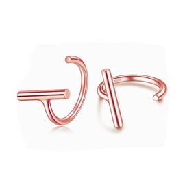 Half Hoop Earrings Rose Gold Plated 925 Sterling Silver Bar Huggie Hoop Earrings for Women Open Hoop Earrings Small Hugger Hoop Earrings