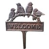 Birds Welcome Sign Lawn Spike Cast Iron Brown Perched Robins