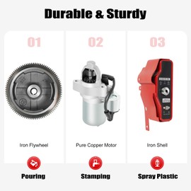 BJTDLLX Electric Start Kit Starter Motor Flywheel Switch for Honda GX240 8HP GX270 9HP Engine, Starter Motor with Solenoid +FlyWheel with Ring Gear +Key Switch Box with Keys +Charging Coil