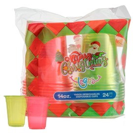 Zupla Christmas Plastic Cups Assorment, Red and Green Disposable Cups, Party Cups, Microwave-Safe, Suitable for Hot/Cold Drinks, 1 Pack of 24 Cups, 14Oz