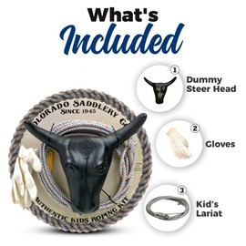 The Colorado Saddlery Junior Roping Kit | Complete Kids Rodeo Set | Practice Dummy Steer Head, Rope, Gloves, Stakes | Durable Training Rope | Beyond Toys