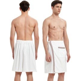 UTJZIB - Toalla de baño ajustable para hombre, con bolsillo - Toallas de spa corporales, absorbentes, para hombre, color blanco, talla M