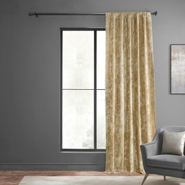 HPD Half Price Drapes Lush Crush Velvet Curtains - Room Darkening Curtain 120 Inches Long for Bedroom & Living Room, Luxury Look, Rod Pocket Design, (1 Panel), 50W x 120L, Gold