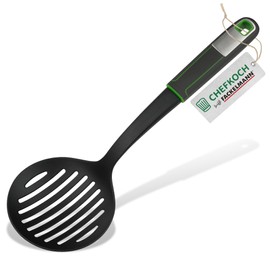 CHEFKOCH Premium Straining Spoon - Perfect for Straining Dumplings, Mouth Bags & More - Heat Resistant up to 270°C - Gentle on Coated Pots, Soft Touch Handle, Length: 31.5 cm