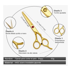 Tijeras Doradas De Barberia Y Kit 8 Pzas Cortar Cabello