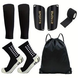 2025 Premium 5-in-1 Outdoor Sports Soccer Training Set – Professional Shin Guards, Anti-Slip Grip Socks, Compression Calf Sleeves, Sports Wrap & Carry Bag – Ultimate Football Gear