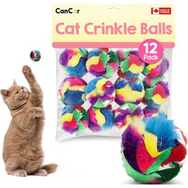 Cancor Innovations Cat Crinkle Balls 1.5 Inch | 12 Pack | Perfect Stocking Stuffer for Christmas | Soft Lightweight Indoor Cat Toys with Durable Crinkle Build and Engaging Crinkle Sound