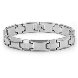 STEEL NATION JEWELRY Men's Tungsten H-Link Bracelet - Silver-Tone, Sophisticated Design, 8.5-inch