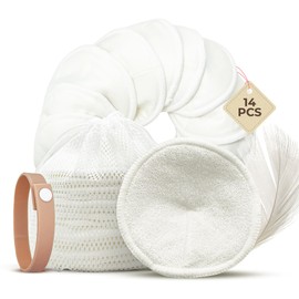 Comfort Shells® Set of 14 Reusable Bamboo Fibre Nursing Pads + Wash Bag + Support Bracelet | Protects & Absorbs Milk Loss | Antibacterial & Hypoallergenic