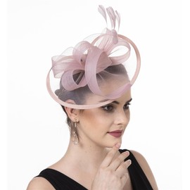 SAFERIN Vintage Fascinator Hat Women's Bridal Headpiece with Headband & Hair Clip for Tea Party (US, Alpha, Medium, SZ1-Pink)