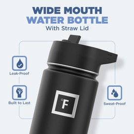 IRON °FLASK Sports Water Bottle - 18 Oz 3 Lids (Straw Lid), Leak Proof - Stainless Steel Gym & Sport Bottles for Men, Women & Kids - Double Walled, Insulated Thermos, Metal Canteen