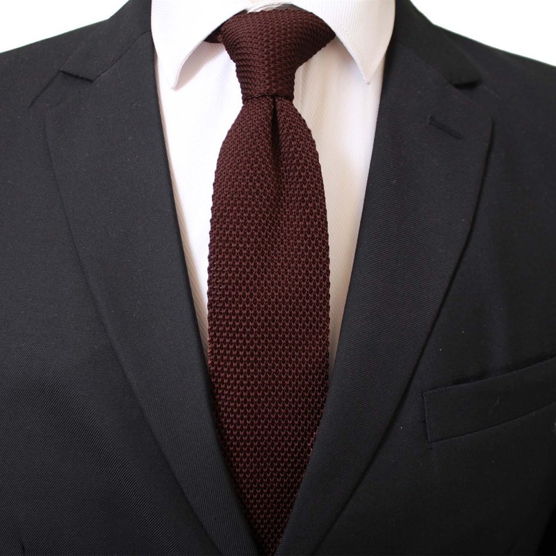 Secdtie Men Classic Solid Color Dark Brown Woven Silk Tie