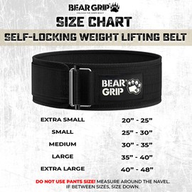 BEAR GRIP - Self Locking Weight Lifting Belt, Premium Weight Lifting Belt for Crossfit, Powerlifting, Bodybuilding, Lifting Belt for Men and Women (Black, M)