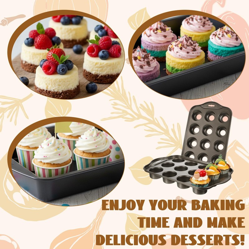 Yuanan 2 Pack 12 Cups Muffin Pan Mini, Nonstick Cheesecake