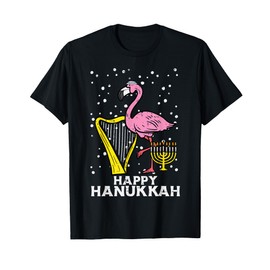 Hanukkah Flamingo Harp Chanukah Jewish Women Girls Kids T-Shirt