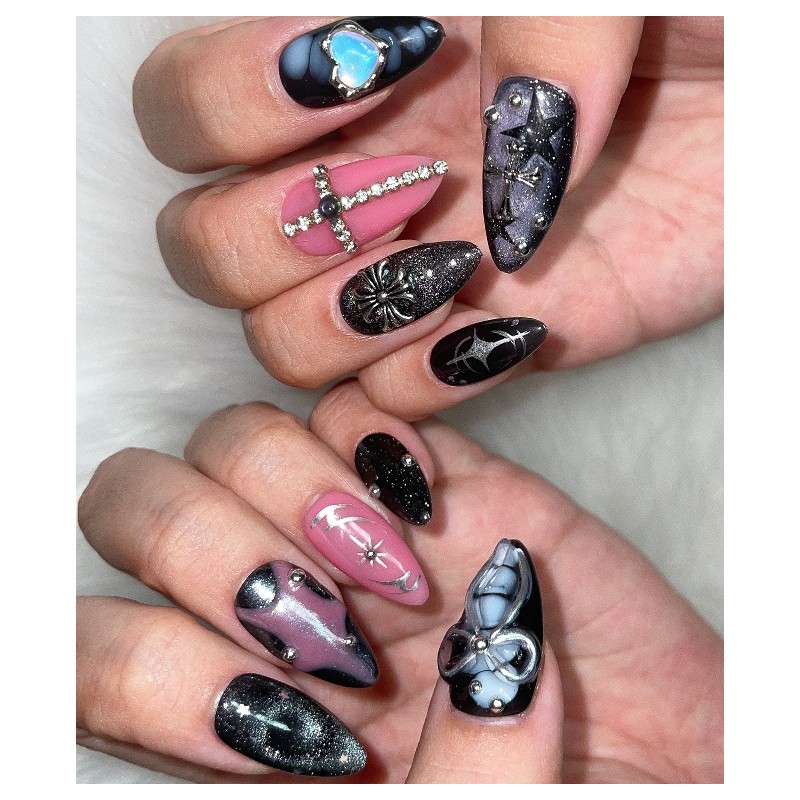 Y2K Punk Garden Handmade Nail Tips - Short Round Square