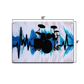 Drumset Pulse Blue 12 X 8 Metal Tin Sign Décor Vintage Band Rock Drum Punk Pop Guitar Metal Country Music Instrument Musical Singer DJ Acoustic Studio Jazz Sing MS135