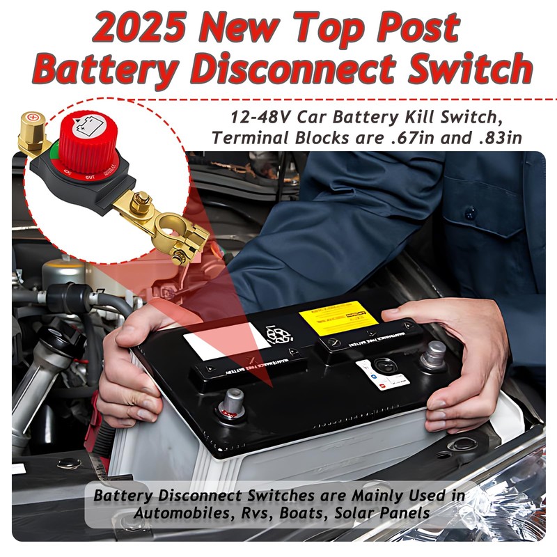 2025 New Top Post Battery Disconnect Switch,12-48V Car Battery Kill