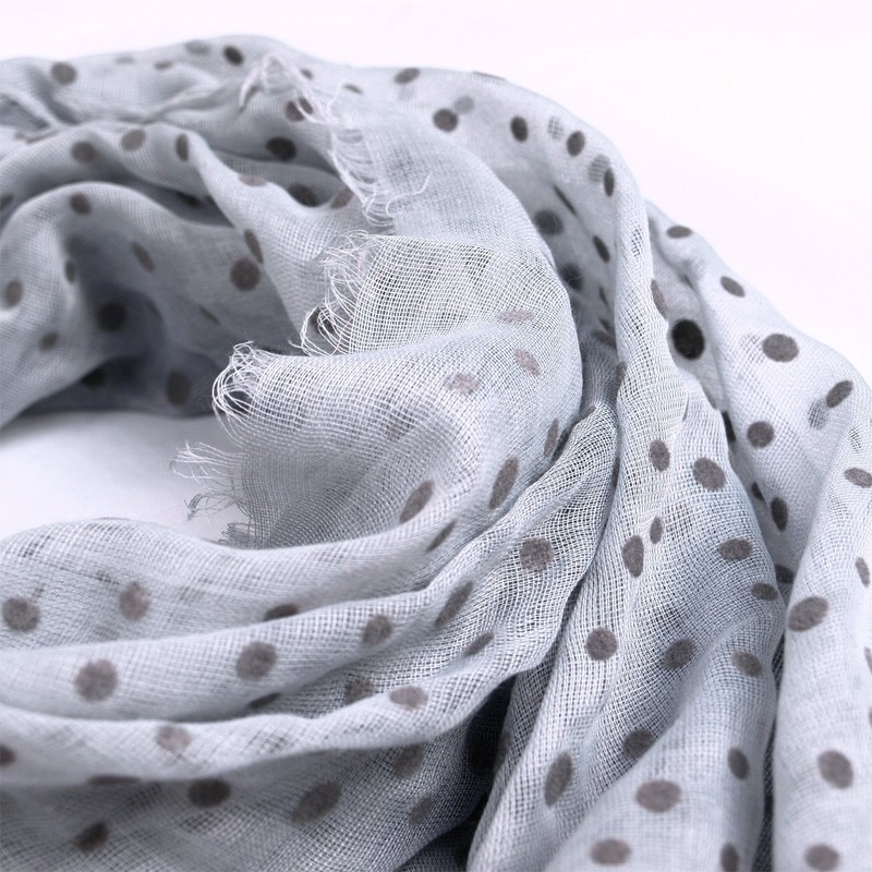 Premium Long Solid Color Dolka Dot Frayed Edge Scarf, Gray