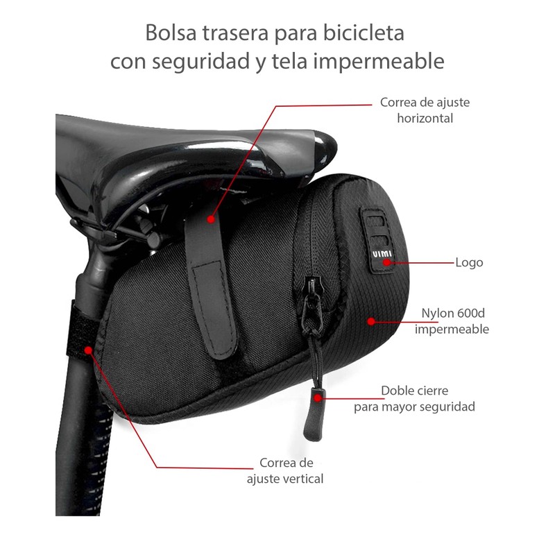 Bolsa Impermeable Asiento Trasera Bicicleta (Negro con Rojo)