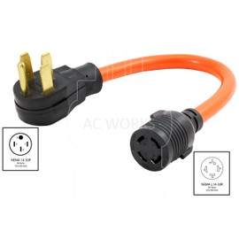 AC WORKS [S1450L1430-018] 1.5FT STW 10/4 NEMA 14-50P 50Amp RV/Range/Generator Plug to L14-30R 4-Prong 30Amp Generator Locking Female Connector
