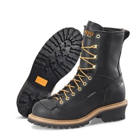 Carolina Spruce 8" Waterproof Steel Toe Logger Boots for Men - Leather Upper, Pillow Cushion Footbed, and Oil- and Slip-Resistant Outsole, EH-Rated, Black - 11 D