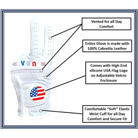 American Flag USA Golf Glove - 100% Cabretta Leather Left Right Hand Golfer Weather Grip Red White Blue Adult Size Small Medium Large XL XXL (Adult Small (Worn on Right Hand))