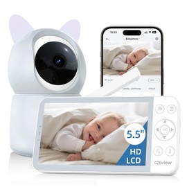 CZEview BM6 Baby Monitor with Camera 2K & 4X Zoom, 5.5 Inch HD WiFi Video Baby Monitor with App, Night Vision, Motion & Noise & Temperature Detection, 2-Way Talk, 360° View, Music & Colourful Night