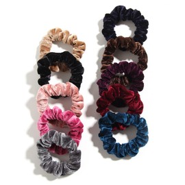 Pack of 10 Small Velvet Scrunchies for Women Hair Accessories, Mini Thin Elastic Hair Ties, LFOUVRE Rubber Hair Bands for Thick Hair, Mini Scrunchies for Thin Hair Ponytail Holders