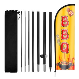 BBQ Feather Flag, 8.2ft BBQ Sign with Aluminum Pole and Ground Stake, Commercial Sign for Outside Business Swooper Flag Advertisng Feather Banner
