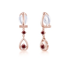 Free Bird Women's Garnet Earrings, Swaying, "Pure Heart", Popular, Pink Gold, Hypoallergenic, Non-Pierced Earrings, January Birthstone, Birthday Gift